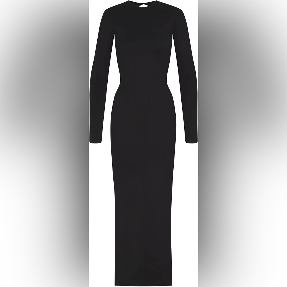 SKIMS ULTRA SOFT Black Long Sleeve Dress | open back, sz S (new)